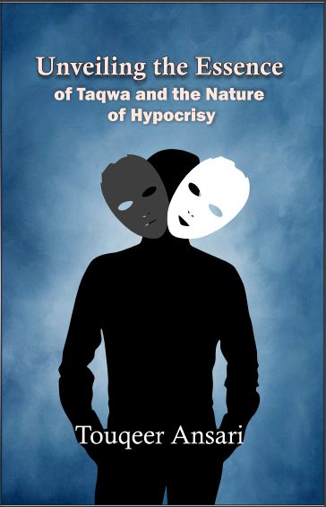 Book cover featuring a silhouette of a person with a mask, symbolizing the theme of hypocrisy in relation to the concept of Taqwa.