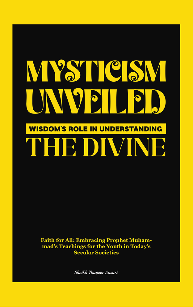 This image features the cover of a book titled "Mysticism Unveiled: Wisdom’s Role in Understanding The Divine." The cover design is simple yet striking, with a black background and bold yellow text that presents the title and author's name, "Shelley Tanger Anani.