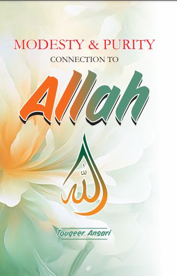 Cover of a book titled 'Modesty & Purity: Connection to Allah' with a floral design and the Arabic script for 'Allah'.