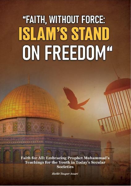 Book cover of 'Faith without Force: Islam's Stand on Freedom' featuring a photo of the Dome of the Rock in Jerusalem with a bird flying in the sky.