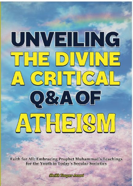 This image features the cover of a book titled "Unveiling The Divine: A Critical Q&A of Atheism" by Abu Sa'ud Anwar. The book cover displays a serene sky filled with clouds, possibly symbolizing the universal and spiritual theme of the book.