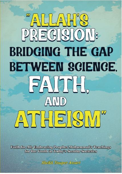 Book cover of 'Allah's Precision: Bridging the Gap between Science, Faith, and Atheism' with title text in yellow over a blue background.
